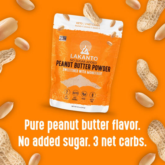 Lakanto Peanut Butter Powder - Sweetened with Monk Fruit Sweetener, 6g Protein, Powdered PB from Roasted Peanuts, 2g Net Carbs, Keto, Vegan, Gluten Free, Smoothies, Sauces, Baking (8.5 Oz)
