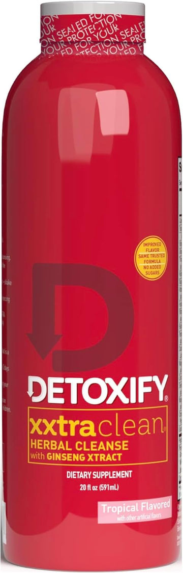 Detoxify – Xxtra Clean Herbal – Tropical Fruit Flavor - 20 Oz – Professionally Formulated Extra Strength Herbal Detox Drink – Enhanced With Ginseng Extract & Milk Thistle Extract - Plus Sticker