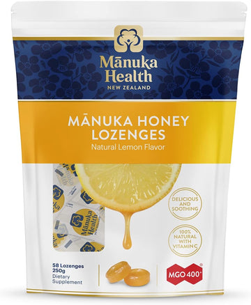 Manuka Health, Mgo 400+ Manuka Honey Lozenges With Lemon, 58 Lozenges, 8.8 Oz, 100% Natural With Vitamin C