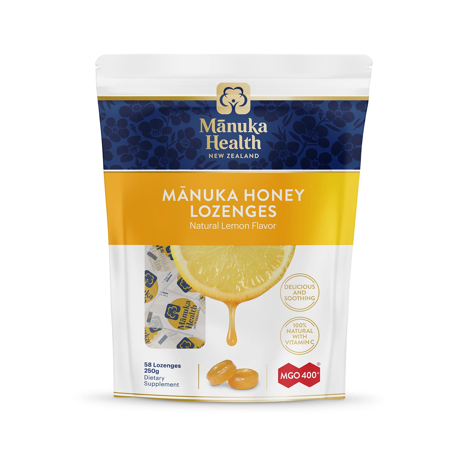 Manuka Health, Mgo 400+ Manuka Honey Lozenges With Lemon, 58 Lozenges, 8.8 Oz, 100% Natural With Vitamin C : Health & Household
