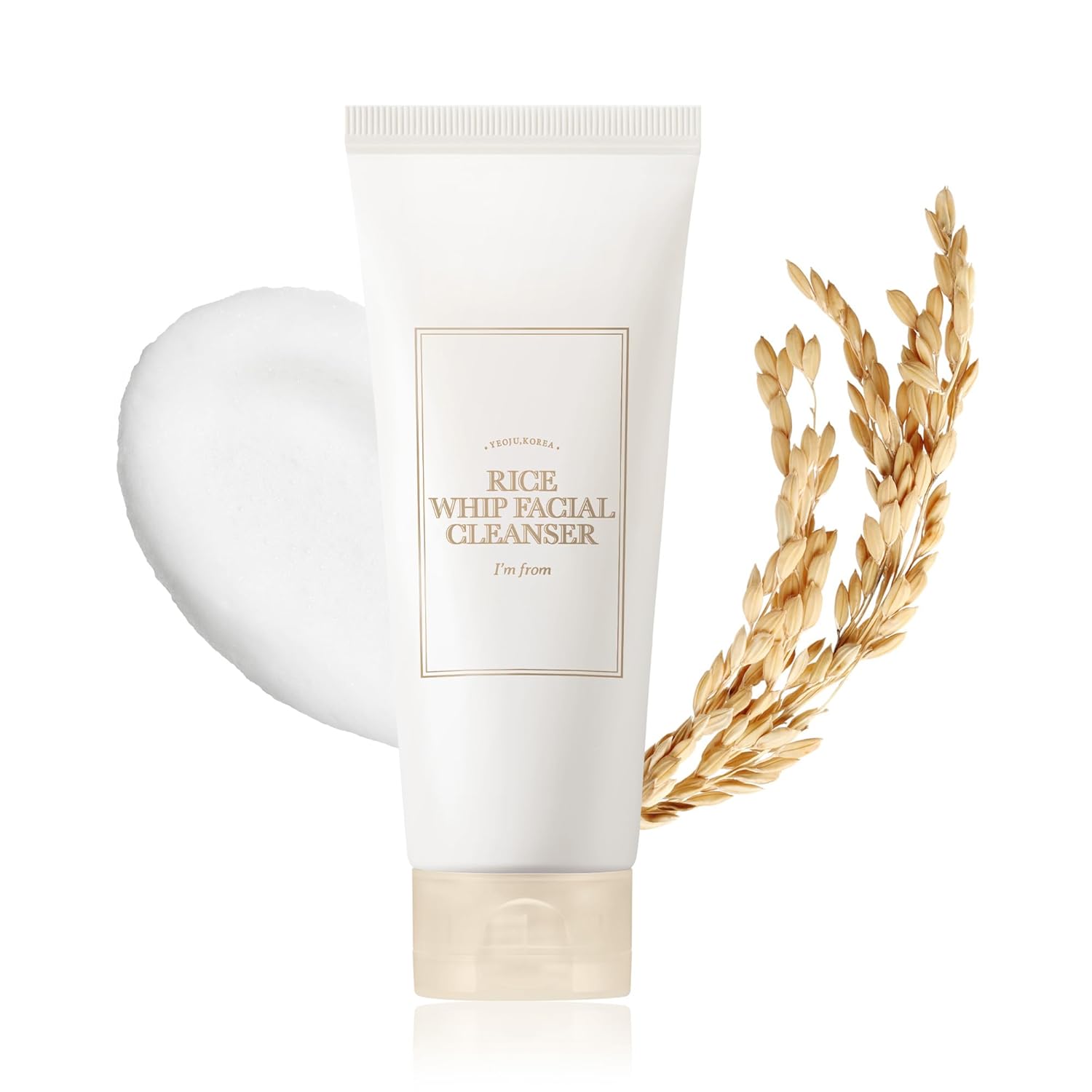 I'M From Rice Whip Facial Cleanser, Low-Ph Korean Rice Water Face Wash For Sensitive, Dry Skin, Gentle Face Wash For Hydrating & Moisturizing, Creamy Lather, Makeup Remover (5.07 Fl Oz)