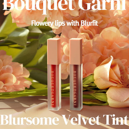 Bouquet Garni Blursome Velvet Lip Tint Red Vibe - Lip Stain Long Lasting Waterproof Korean Lip Makeup Beauty Products - Smoother And Hydrating Lips With Rosehip Oil And Honey Extract