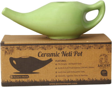 Ceramic Neti Pot 250 Ml Capacity (Green) With 5 Sachets Neti Salt, A Natural Remedy For Sinus Pressure Relief