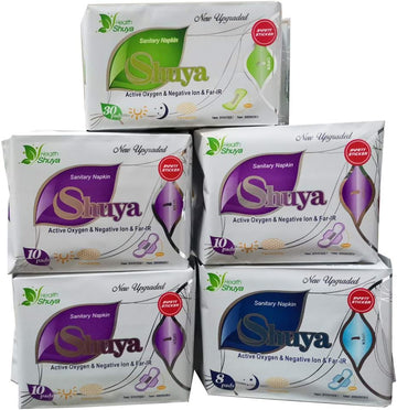 SHUYA Patented Anion Regular&Overnight Pads and Panty Liners Combination Suit Packaging with Free Testing Gift, Mint Herbal Scented-68Count (Pack of 5)