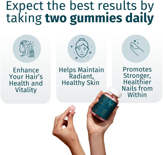 Weem Hair Skin And Nails Gummies - Supports Healthy Hair - Vegan Biotin Vitamins For Women & Men Supports Faster Hair Growth, Stronger Nails, Healthy Skin, Extra Strength (3)
