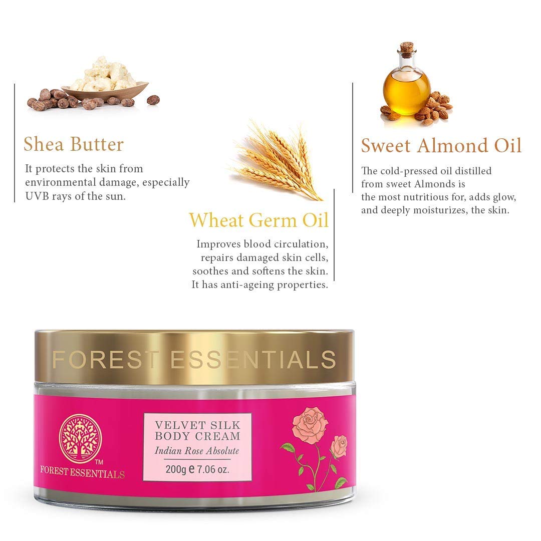 Forest Essentials Indian Rose Absolute Velvet Silk Body Cream, 200G : Beauty & Personal Care