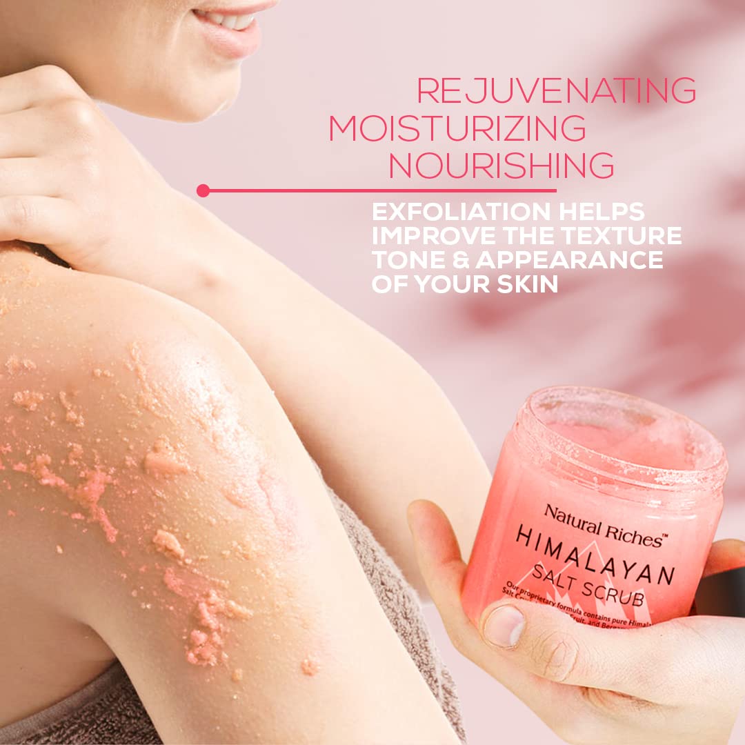 Natural Riches Himalayan Salt Exfoliating Body Scrub Lychee Bergamot Essential Oil With Vitamin C - (12 Oz / 340 Gm) Moisturize Deep Cleansing Foot Scrub Body Skin Exfoliator : Beauty & Personal Care