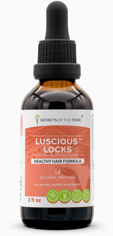 Secrets of the Tribe Luscious Locks Alcohol Extract, Glycerite Amla,Hibiscus, Stinging Nettle, Horsetail, Reishi Mushroom. Tincture, Herbal Extract Healthy Hair Formula 2 oz