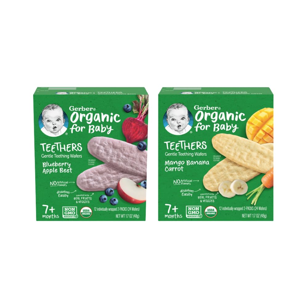 Gerber Organic Teethers Variety Pack, 1 Mango Banana Carrot, 1 Blueberry Apple Beet, 2 CT