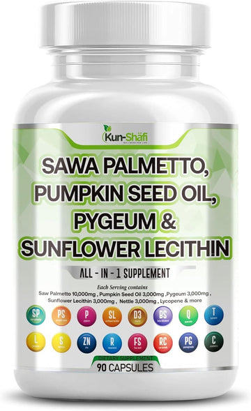 Saw Palmetto With Stinging Nettle, Pygeum, Pumpkin Seed, Sunflower Lecithin, Turmeric & Ashwagandha – Prostate Support For Men With Lycopene & Vitamin D3 – 90 Capsules