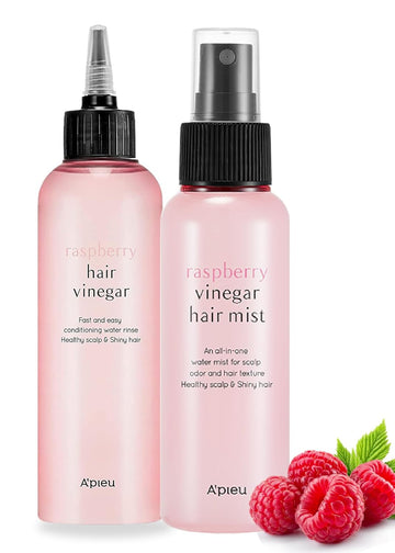 A'Pieu Raspberry Vinegar Hair Care Bundle - Vinegar Rinse 6.76 Fl Oz & Mist 3.55 Fl Oz | Scalp Treatment, Ph Balance, Frizz Control | Clarifying, Nourishing, Refreshing