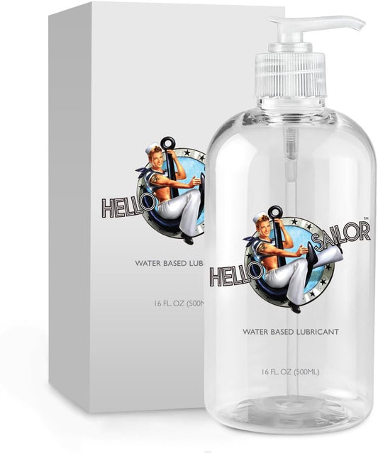 Hello Sailor Personal Water Based Lube. Lubricant for Men, Women and Couples, Non-Staining. Made in USA 16 Ounces