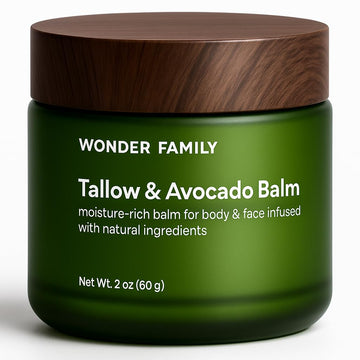 Beef Tallow Balm For Skin & Face – Grass-Fed Beef Tallow With Avocado, Jojoba & Shea – Deep Moisturizer For Dry Skin – Includes Wooden Spatula & Pouch – For Men & Women