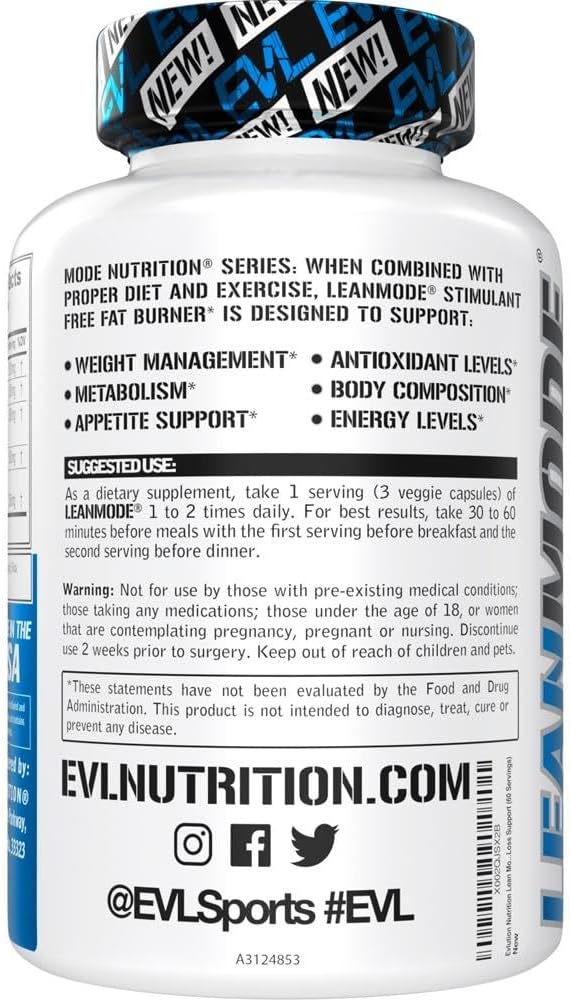 EVL Weight Loss Support Pills - Premium Multipurpose Appetite Metabolism and Fat Loss Support for Men and Women - LeanMode with Green Coffee Bean Extract CLA and Garcinia Cambogia - 60 Servings : Health & Household