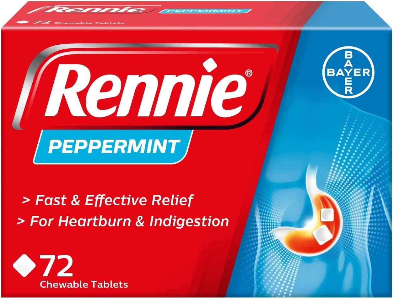 Rennie Antacids, Peppermint Flavour, 72 Count (Pack Of 1)