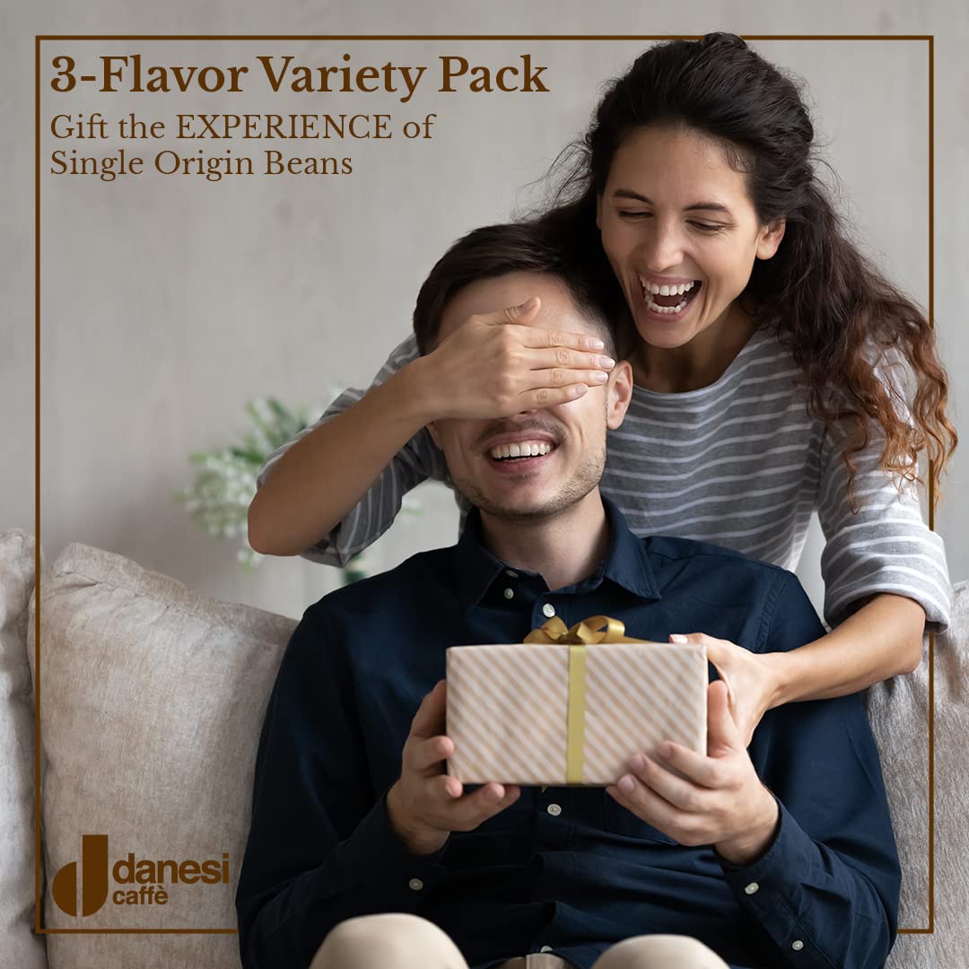 Danesi Caffe Single Origin Coffee Whole Beans - Whole Bean Coffee Sampler (Ethiopian, Rwanda, Guatemala) Espresso Beans (3-Pack)