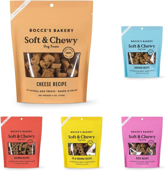 Bocce's Bakery Oven Baked Soft & Chewy Treat Bundle for Dogs, Wheat-Free Everyday Dog Treats, Made with Real Ingredients, Baked in The USA, All-Natural Soft & Chewy Cookies, 6 oz : Pet Supplies