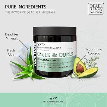 Dead Sea Collection Hair Mask For Curly Hair - With Avocado, Aloe And Dead Sea Minerals - Repair, Strengthens And Moisturizes Hair - 16.9 Fl. Oz : Beauty & Personal Care