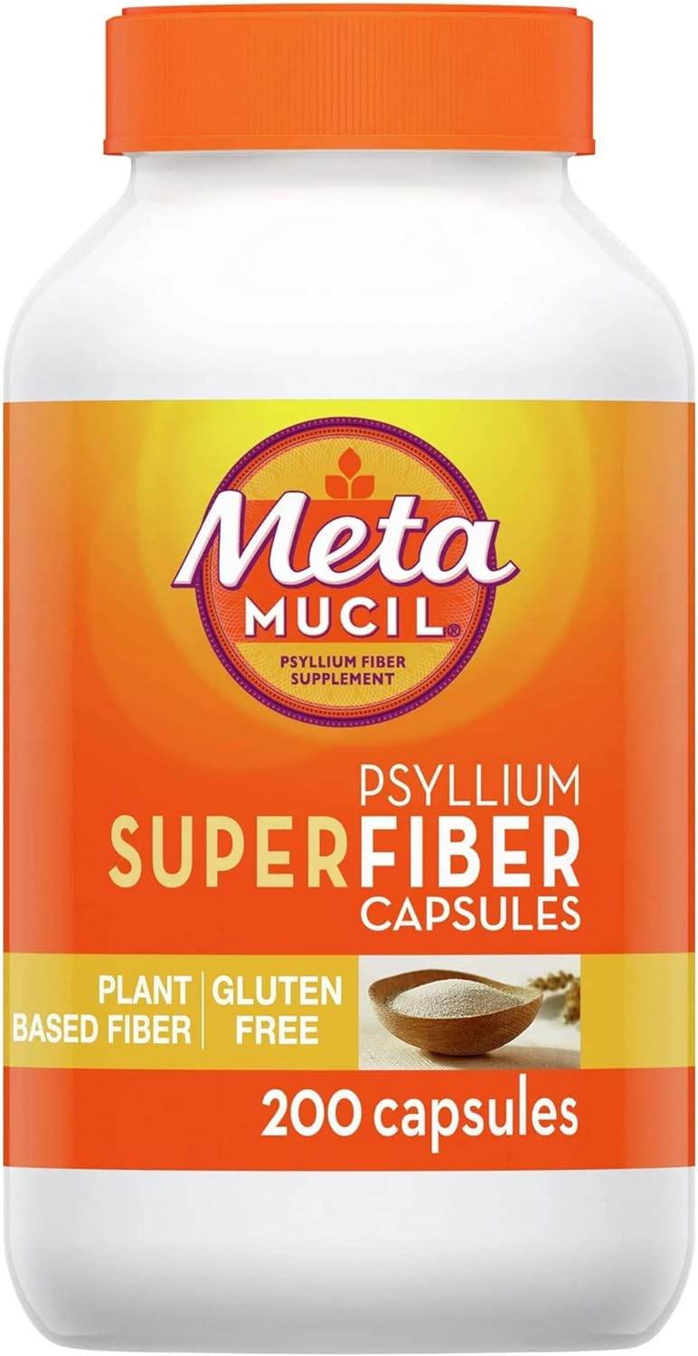 Metamucil SuperFiber Psyllium Capsules, Gluten Free and Sugar-Free, 200 Ct