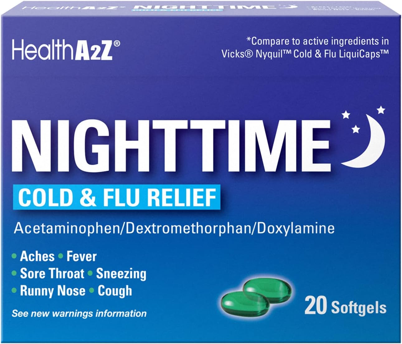 Healtha2Z® Nighttime | Cold & Flu Medicine | Powerful Multi-Symptom Daytime And Nighttime Relief (20 Softgels) (20 Softgels)