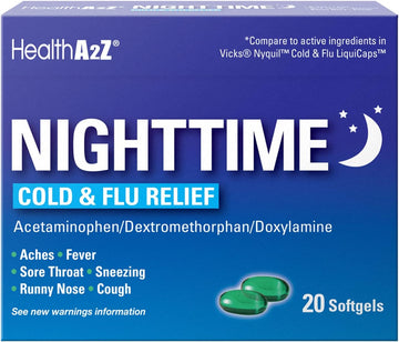 Healtha2Z® Nighttime | Cold & Flu Medicine | Powerful Multi-Symptom Daytime And Nighttime Relief (20 Softgels) (20 Softgels)