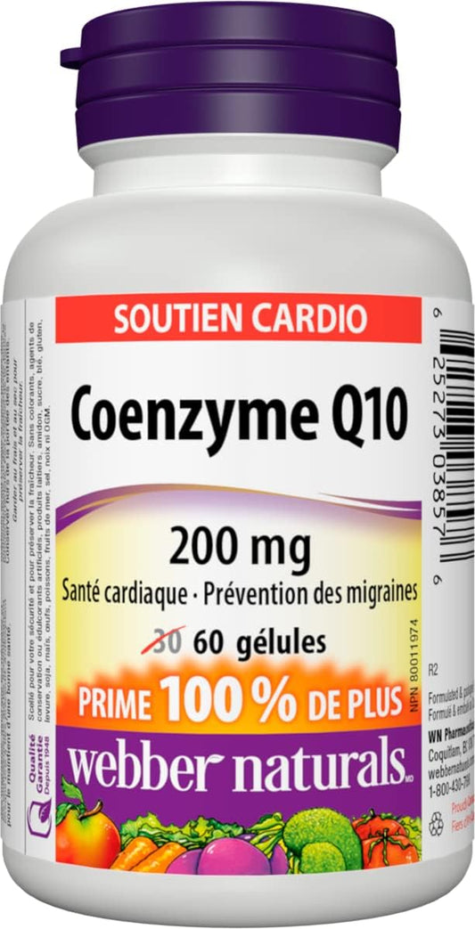 Webber Naturals Coenzyme Q10 (CoQ10) 200 mg, 60 Softgels, High Potency Antioxidant, for Heart Health and Cellular Energy Production