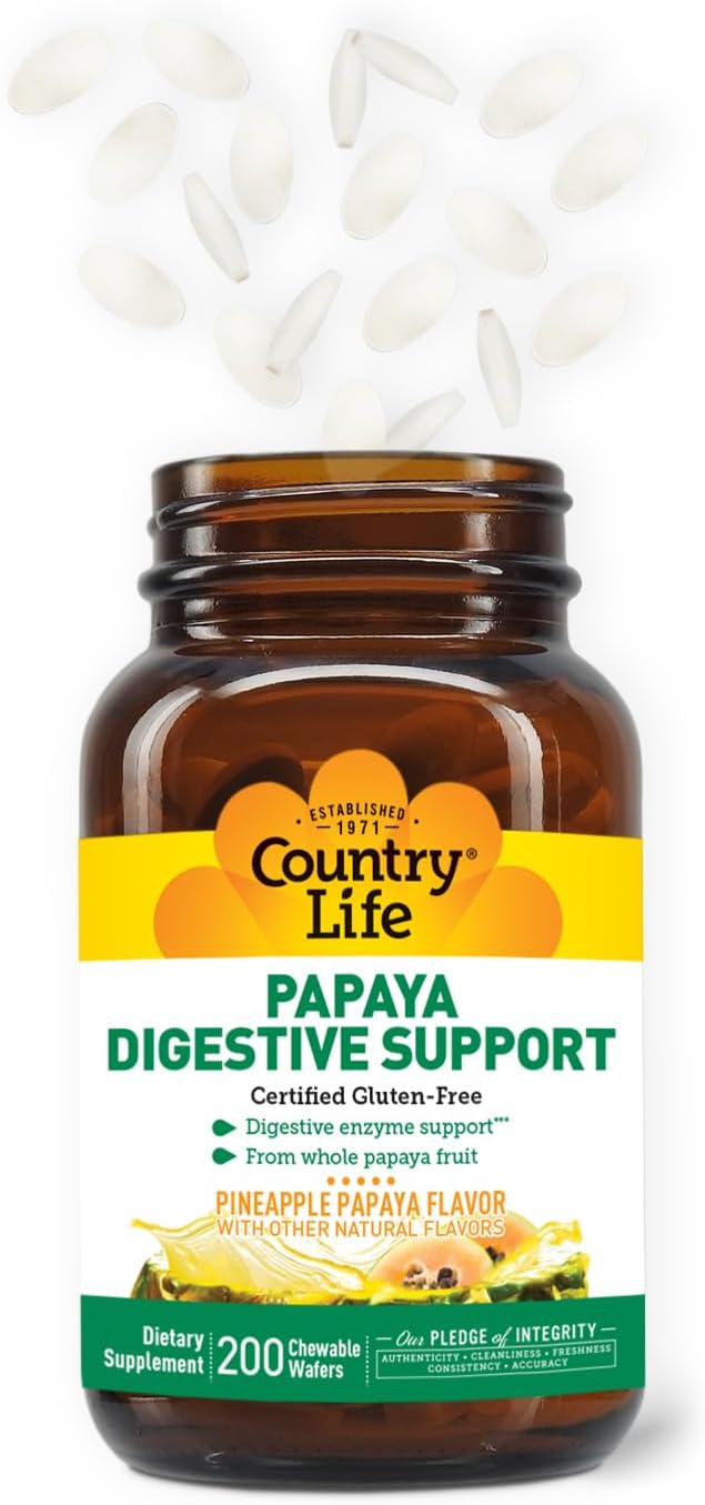 Country Life, Papaya Digestive Support, Daily Enzymes To Promote Digestive Health And Nutrient Absorption, 200 Ct
