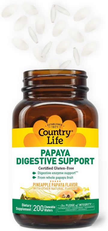Country Life, Papaya Digestive Support, Daily Enzymes To Promote Digestive Health And Nutrient Absorption, 200 Ct
