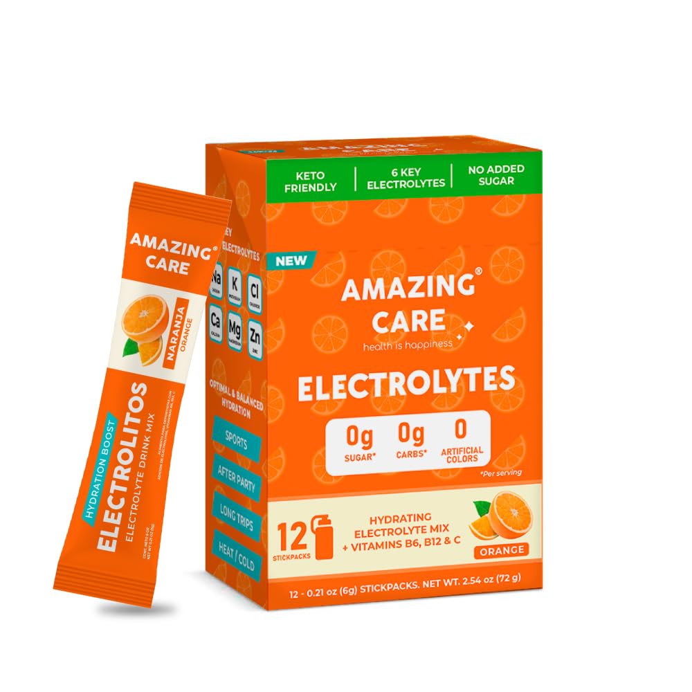 Sugar Free Electrolytes Powder Packets For Optimal Hydration - Orange Flavor 12 Sticks