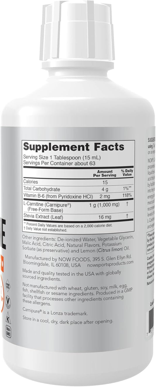 Now Foods Sports, Liquid L-Carnitine, Citrus, 1,000 Mg, 32 Fl Oz (946 Ml)