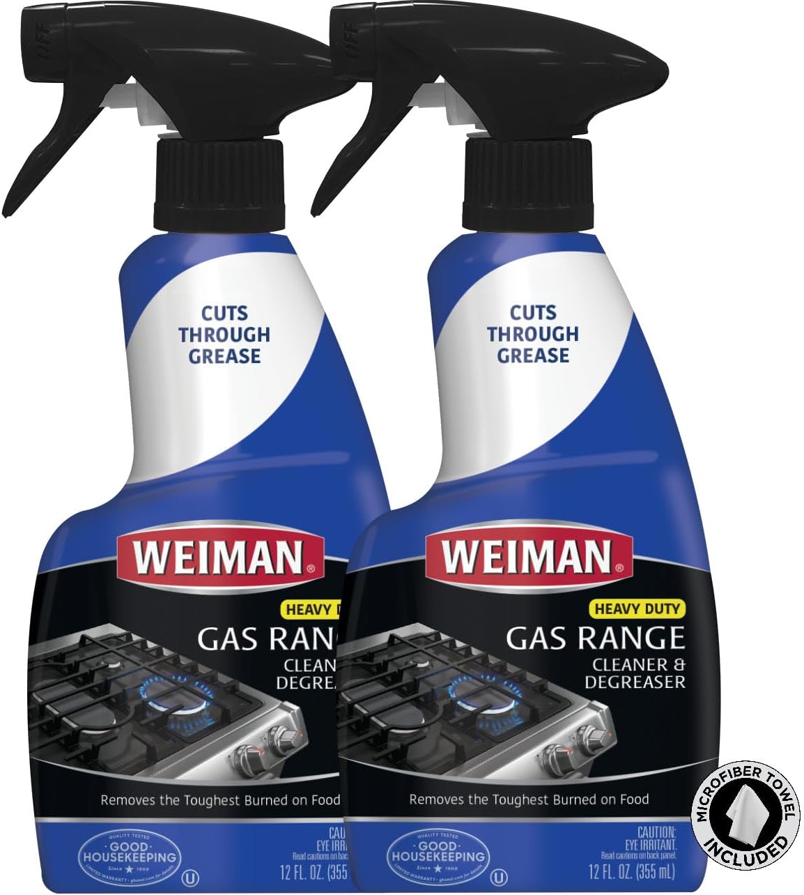 Weiman Heavy Duty Gas Range & Stove Top Cleaner and Degreaser - 2 Pack, 24 Ounces with MicroFiber Cleaning Towel