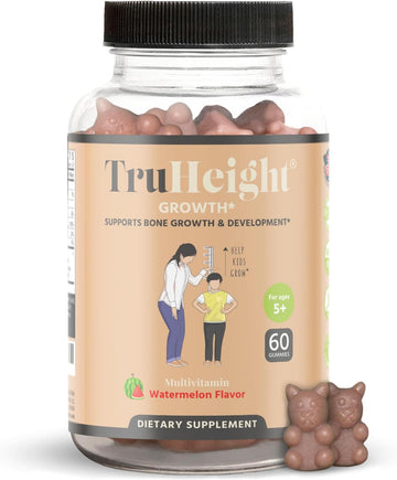 Truheight Growth Gummies (Watermelon) Natural Growth & Development Supplement For Kids & Teens - Endorsed By Pediatricians - Vitamin D, K, Calcium & Ashwaganda, Bone Strength - Kids Vitamins, Ages 5+