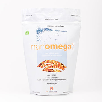 Biopharma Scientific Nanomega: Vegan Omega-3 Dha Powder, Fish Oil Alternative From Golden Flaxseed For Heart, Brain, & Joint Health, Pineapple Orange Flavor, 30 Servings