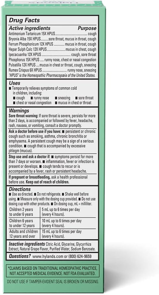 Hyland'S Kids Daytime Cough Syrup & Mucus Relief, Kids Cough Medicine For Ages 2-12, Grape Flavor, Natural Relief Of Cough, Runny Nose, Mucus & Congestion, 4 Ounces