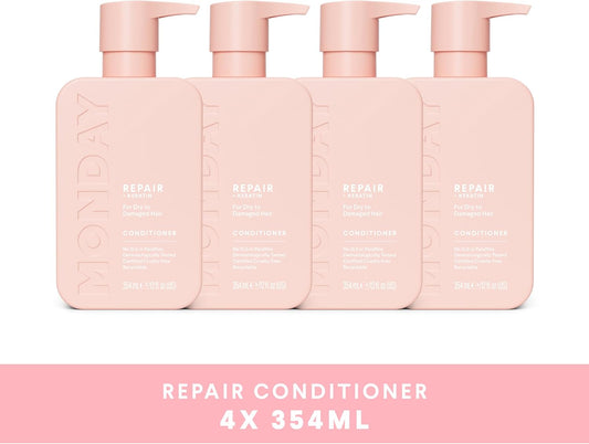 Monday Haircare 4 X 354 Ml Repair Shampoo With Keratin, Argan Oil & Cocoa Butter For Dry To Damaged Hair