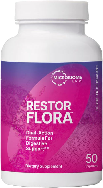 Microbiome Labs Restorflora - Probiotic Supplement With 7 Billion Cfu For Gut Health + Digestive Support - Dual Action Probiotics For Men & Women (50 Capsules)