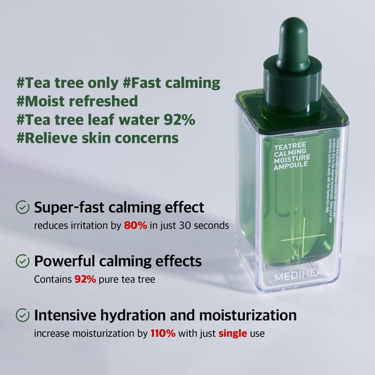 Mediheal Teatree Calming Moisture Ampoule (1.7 Fl Oz, 1 Pack) - Quick Calming And Deep Hydrating With Teatree Leaf Water 92% For Sensitive Skin Type