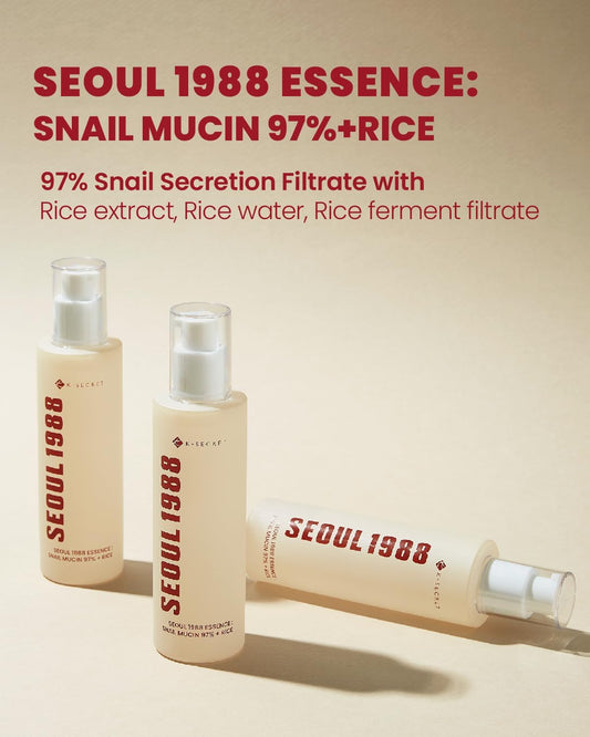 K-Secret Seoul 1988 Essence : Snail Mucin 97% + Rice, 100Ml/3.38Fl.Oz. | 97% Snail Secretion With Rice Ferment Filtrate And Rice Extract For Skin Hydration, Soothing | Korean Skincare |