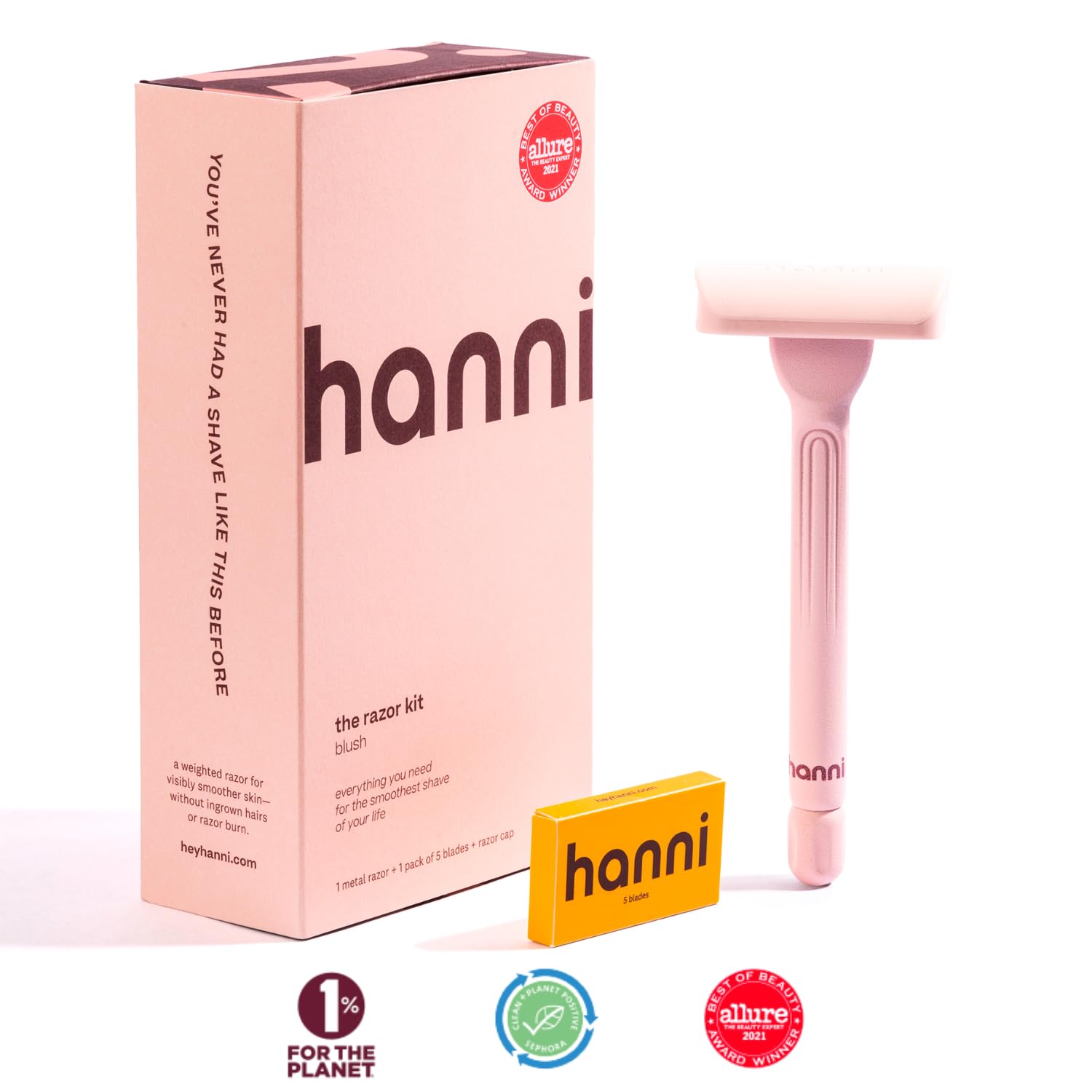 HANNI The Weighted Dermaplane Razor with Blades for Shaving, Safety Shaver for Women, Pubic, Bikini, and Sensitive Area Body Hair Remover, Women's Grooming, Smooth Glide, Long Handle - Blush : Beauty & Personal Care