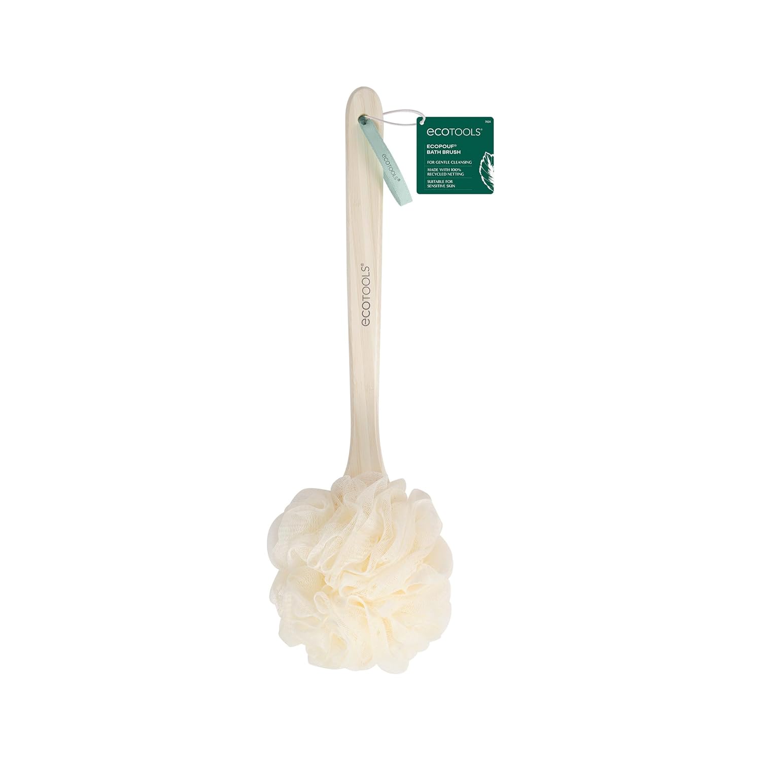 Ecotools Ecopouf Bath Brush, Loofah Brush For Bath & Shower, Made With Long Handle & Recycled, Soft Netting For Gentle Exfoliation, Back Brush For Men & Women, Eco-Friendly & Cruelty-Free, 1 Count