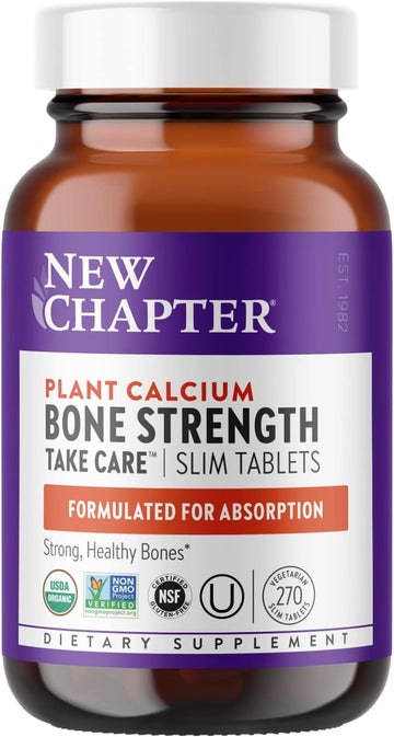 New Chapter Calcium Supplement - Bone Strength Organic Red Marine Algae Calcium - With Vitamin D3+K2 + Magnesium, 70+ Trace Minerals For Bone Health, Gluten Free, Easy To Swallow - 270 Slim Tablets