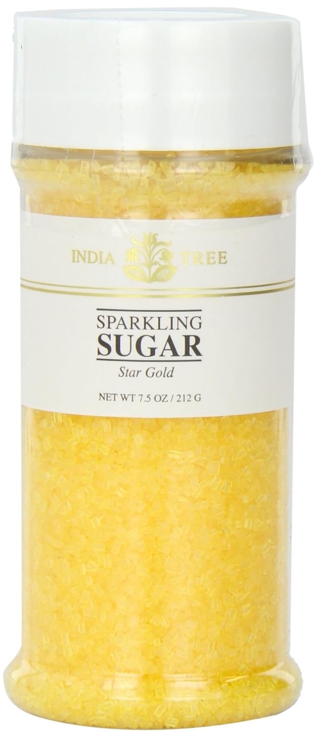 India Tree, Star Gold Sparkling Sugar, Large Jar Shimmery Sugar Sprinkles For Baking & Decorating 7.5 Oz Jar (Pack Of 4)