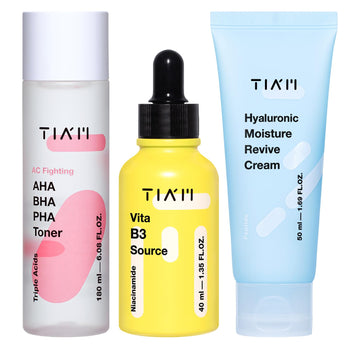 Tiam Clear & Hydration Trio: Ac Fighting Aha Bha Pha Toner, Vita B3 Source & Hyaluronic Moisture Revive Cream, Gentle Exfoliation, Even Skin Tone, Hydrating, Korean Skincare Set