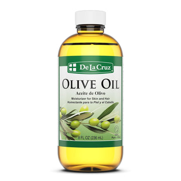 De La Cruz Pure Olive Oil - Natural Expeller Pressed Olive Oil For Hair And Skin - Lightweight Body Oil For Dry Skin 8 Fl Oz