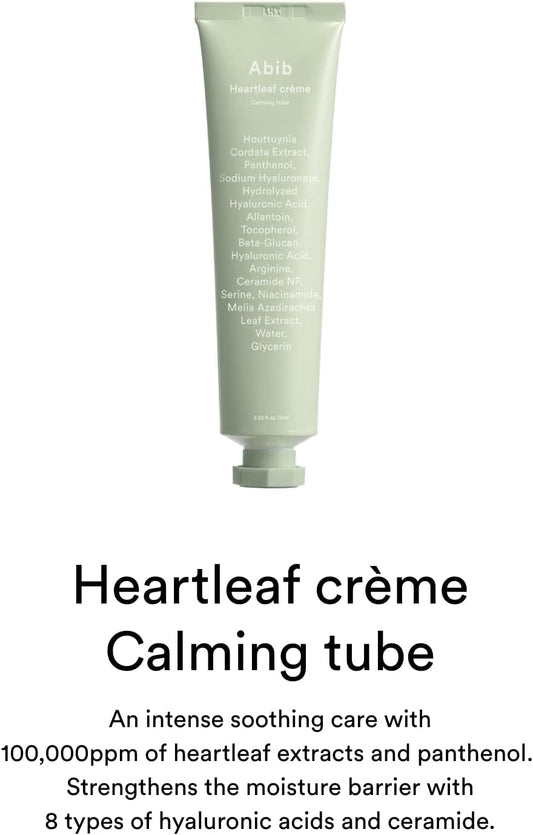 Abib Heartleaf Creme Calming Tube 2.54 Fl Oz I Soothing Moisturizer for Dryness