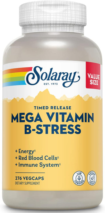 Solaray Mega Vitamin B-Stress - Timed Release Vitamin B Complex W/Vitamin B12, B6, Folic Acid, Vit. C - Stress, Energy, Red Blood Cell, Immune Support - Vegan, 60-Day Guarantee (276 Ct)