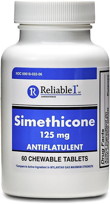 Simethicone 125Mg Gas Relief Tablets Extra Strength Bloating Relief Gas Pills | Anti Flatulence, Rapid Gas Relief For Adults | Peppermint Flavor | 60 Chewable Tablets