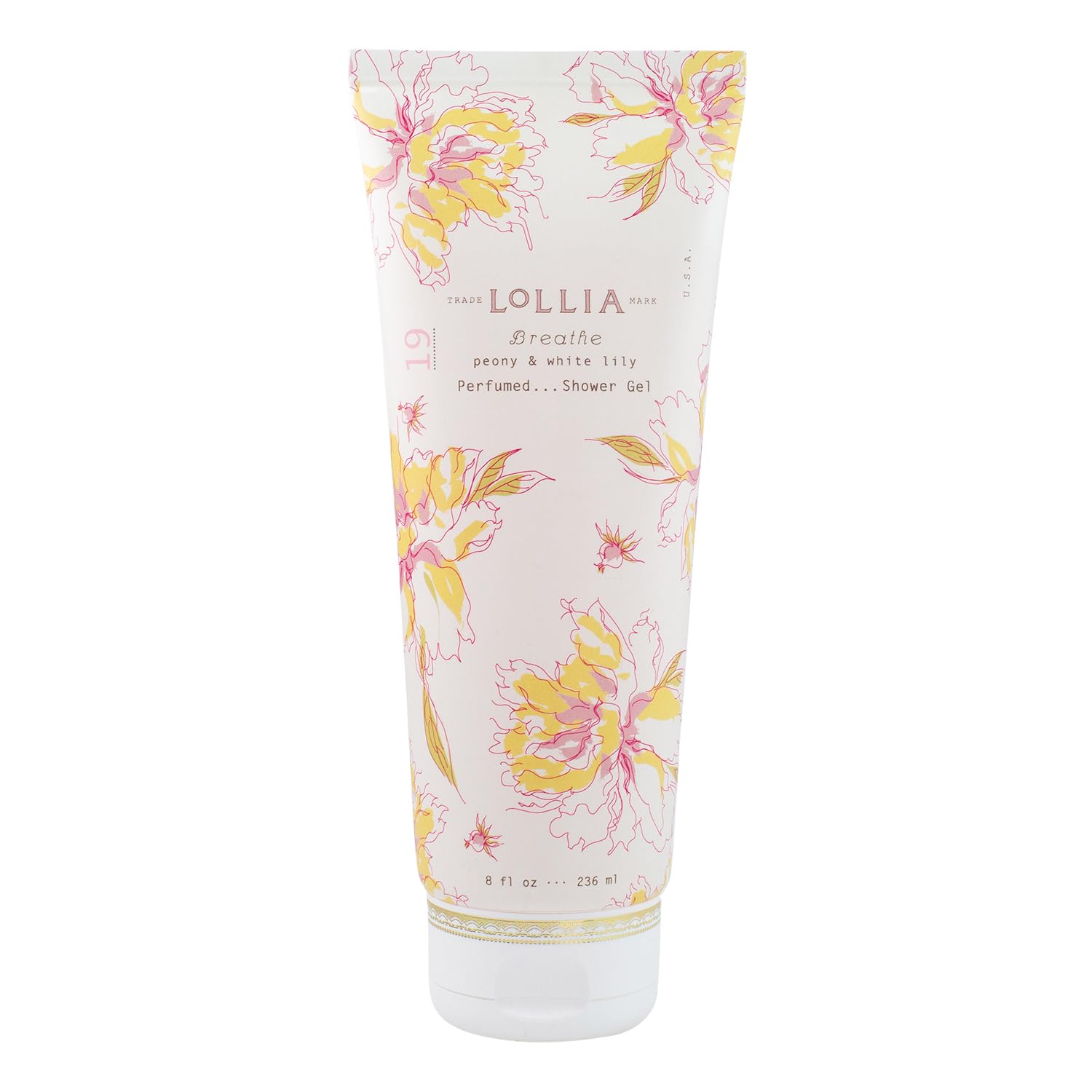 Lollia Breathe Shower Gel, 8 Fl. Oz. – Peony & White Lily – Scented Shower Gel Body Wash, Shea Butter Body Wash, Bath Wash For Women, Beautiful Shower Gel, Moisturizing Body Wash
