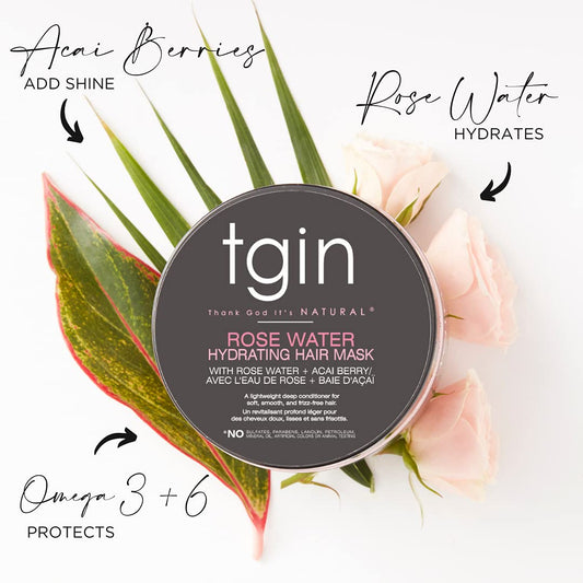 tgin Rose Water Hydrating Hair Mask for Natural hair - Curls - Waves - Low Porosity Hair - Fine Hair 12oz