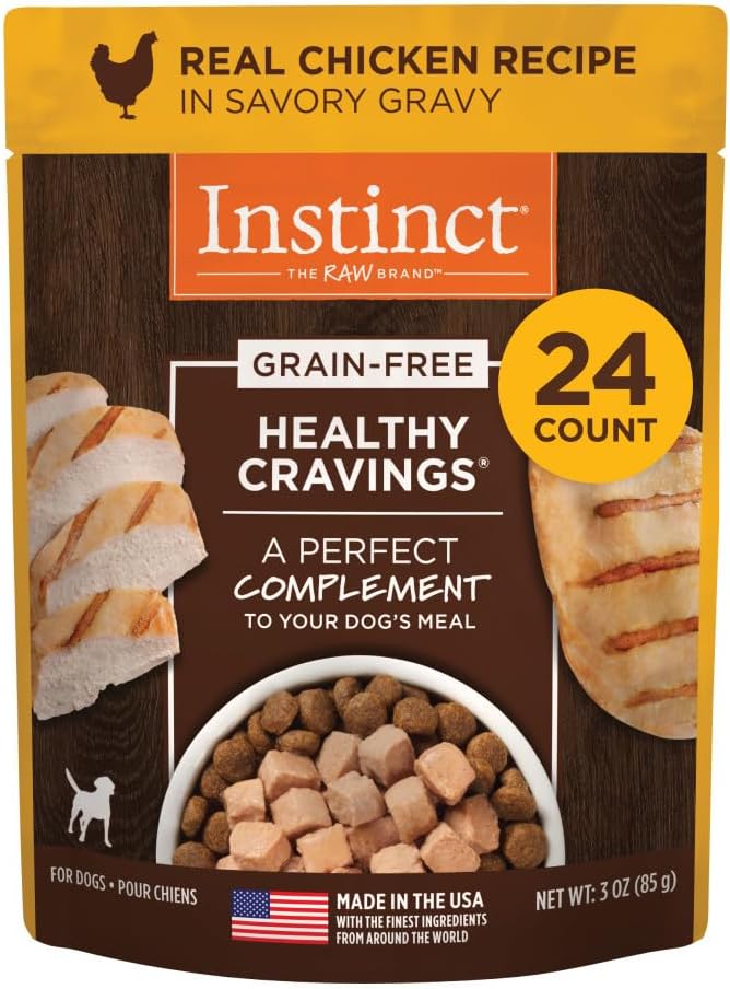 Instinct Healthy Cravings Grain Free Real Chicken Recipe Natural Wet Dog Food Topper by Nature's Variety, 3 oz. Pouches (Case of 24)